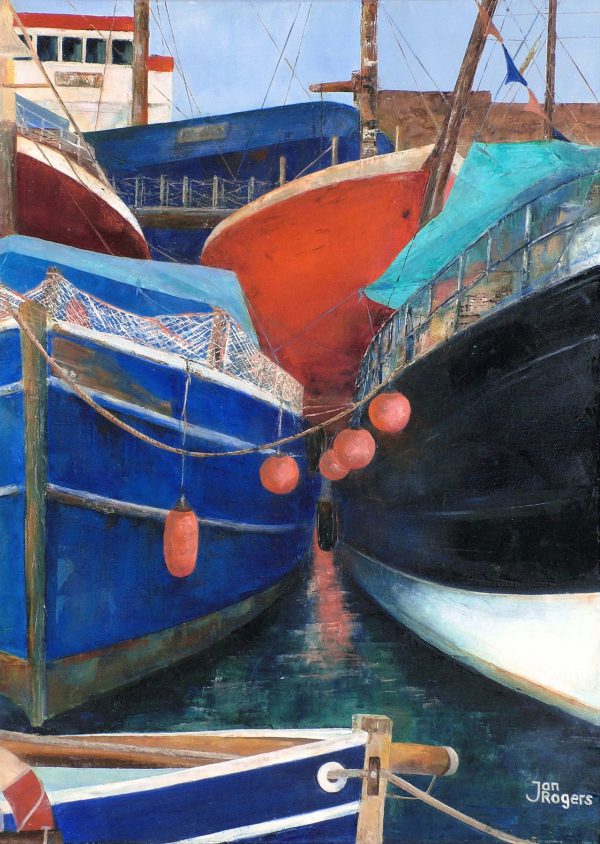 Penzance Harbour Boats. Original oil painting by Jan Rogers.