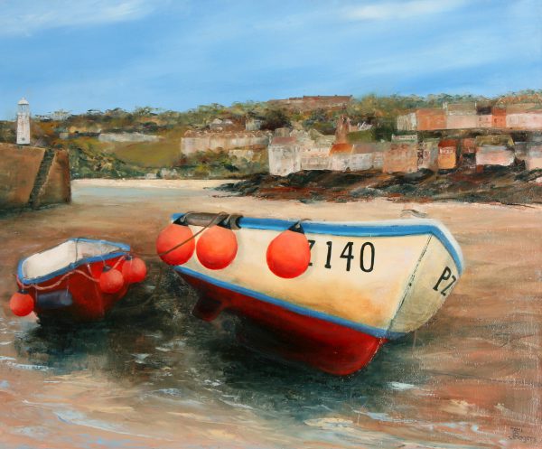 St Ives Harbour Boats. Original Oil on Canvas by Jan Rogers.