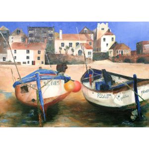St Ives Harbour Boats. Original oil painting by Jan Rogers.