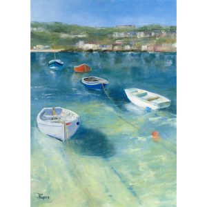 Boats in shallow sea. St Ives. Original Oil Painting by Jan Rogers