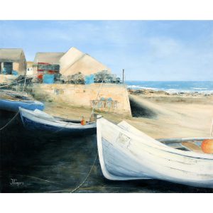Fishing Boats in Sennen Cornwall Original Oil Painting by Jan Rogers
