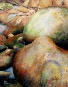 Pebbles on the beach. Original oil painting by Jan Rogers.