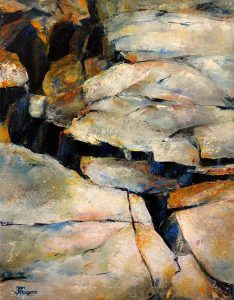 Rocks on the beach. Original oil painting by Jan Rogers.