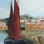 Cornish lugger in Newlyn. Original oil painting by Jan Rogers.