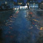 St Ives harbour at night. Original oil painting by Jan Rogers.
