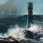 Wolf Rock Lighthouse. Original oil painting by Jan Rogers.