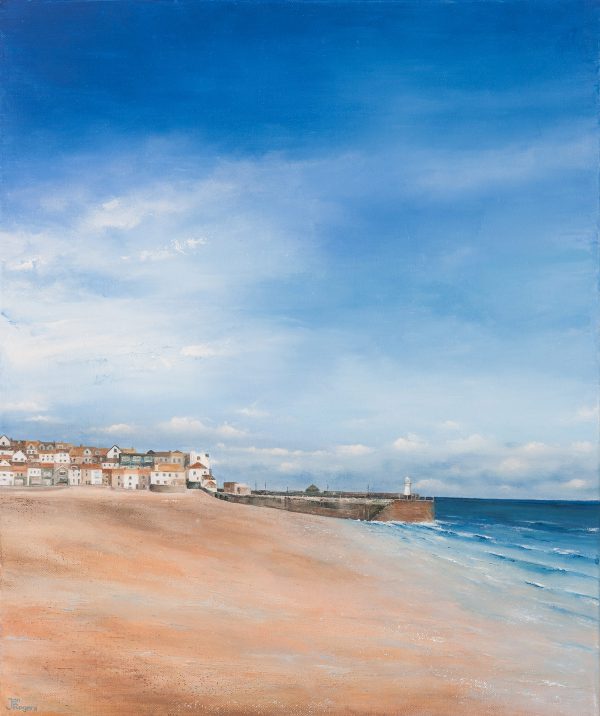 St Ives Harbour Beach. Original oil painting by Jan Rogers.