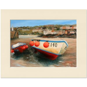 Boats in St Ives Harbour. Original oil painting by Jan Rogers.