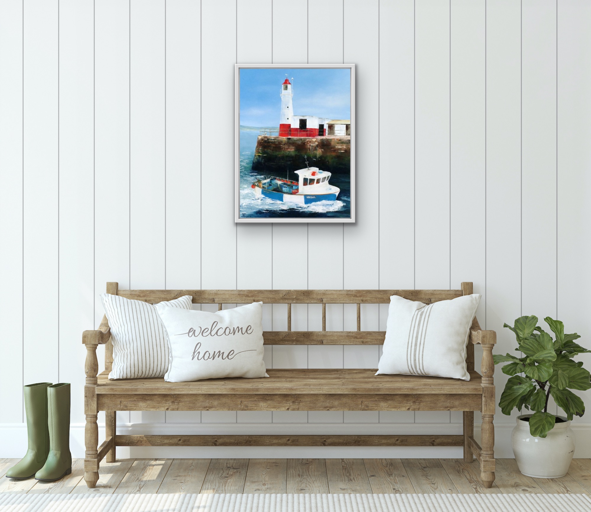 Newlyn Lighthouse And Tidal Observatory. Original oil painting by Jan Rogers.